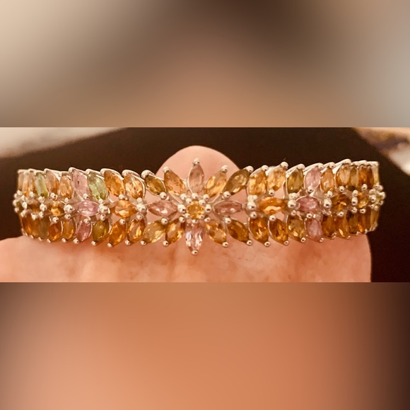 Multi-Tourmaline Bangle Bracelet in Platinum Over Sterling Silver 6.50 In NWT - Picture 4 of 14